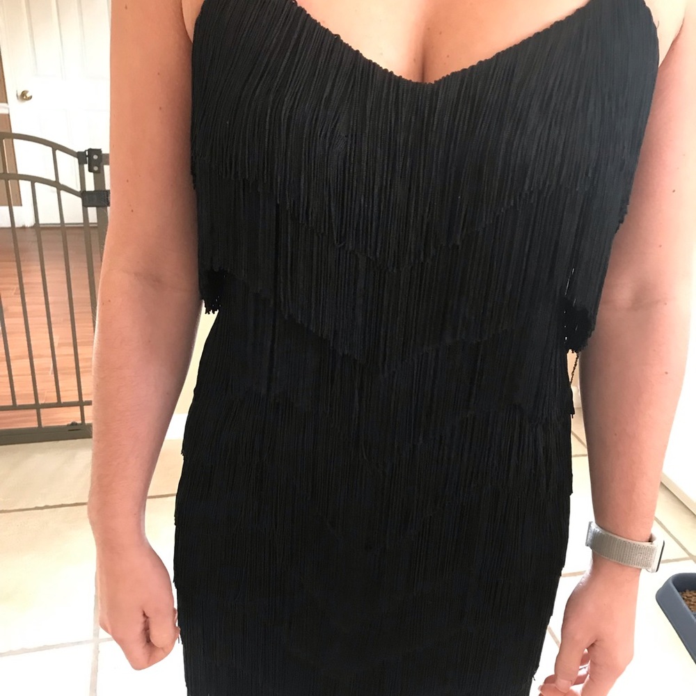 Brand new fringe cache black cocktail dress
